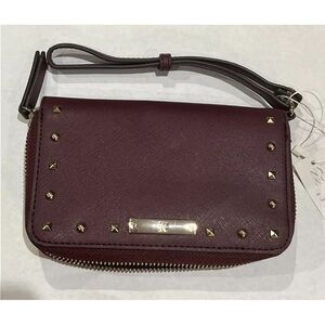 NY & Co Maroon Leather Wristlet Wallet With Stud Embellishment NWT
